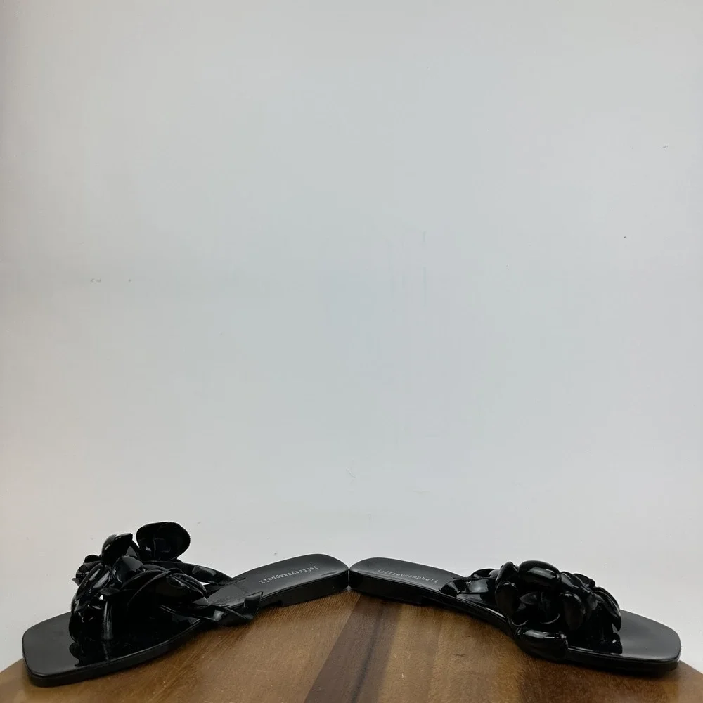 New Womens Jeffrey Campbell Floralee Black Matte Jelly Flip Flops Sandal Size 10